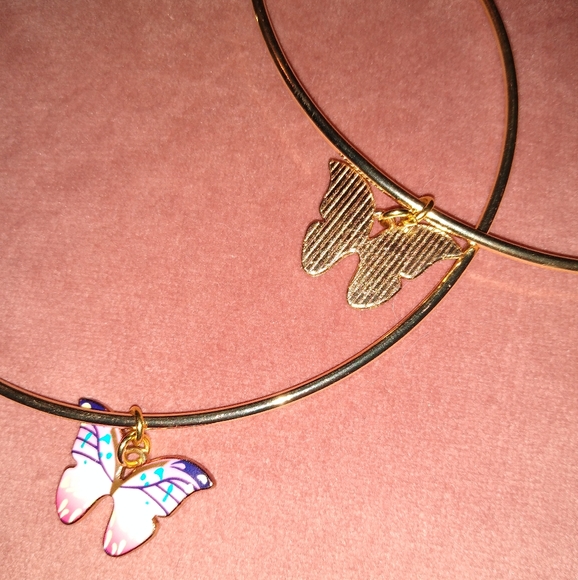 Oversized Gold Pink Butterfly Charm Hoop Earrings XL Big KATTA Hoops Butterflies - Picture 8 of 9